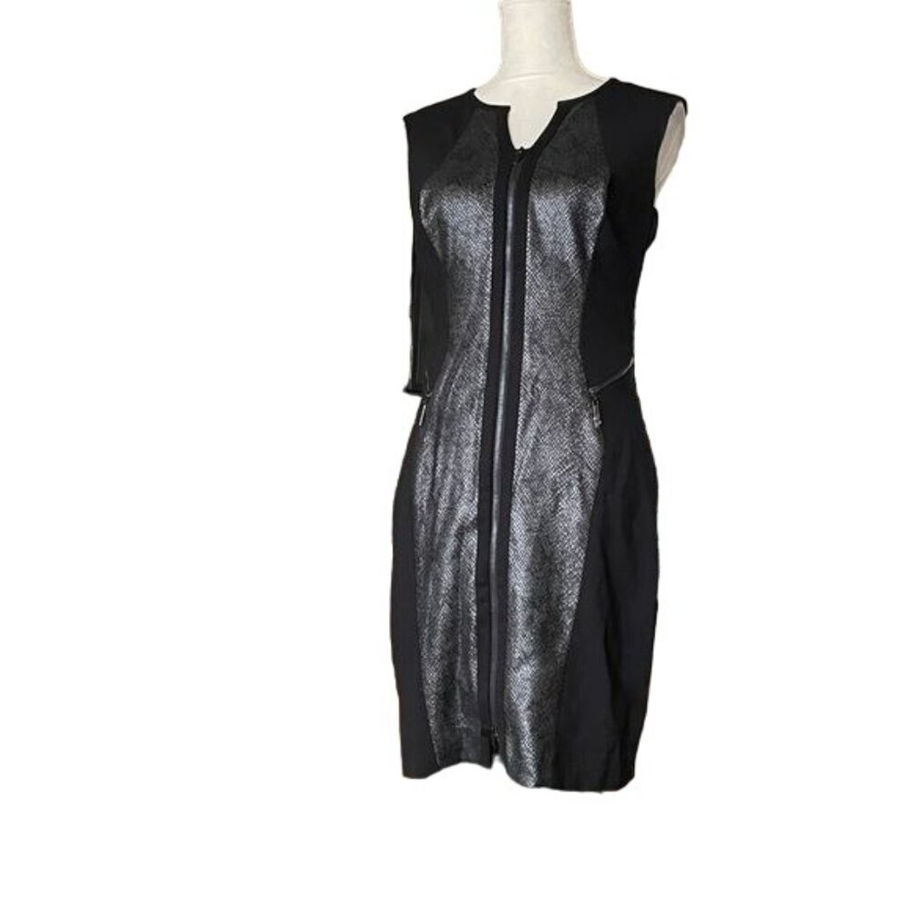 CACHE Animal Print Panel Sheath Dress ZipFront Sz6 Stretchy Office Professional